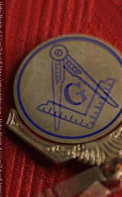 隠れフリーメイソンの回転飾り付きアンティーク懐中時計チェーン-C0510-10