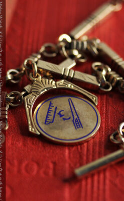 隠れフリーメイソンの回転飾り付きアンティーク懐中時計チェーン-C0510-14