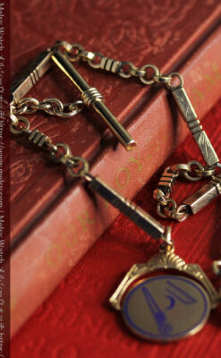 隠れフリーメイソンの回転飾り付きアンティーク懐中時計チェーン-C0510-16