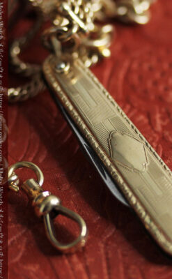 ２つ刃のナイフが付いたアンティーク懐中時計チェーン-C0511-10