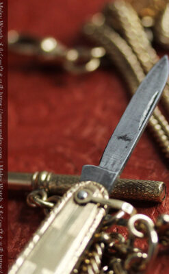 ２つ刃のナイフが付いたアンティーク懐中時計チェーン-C0511-12