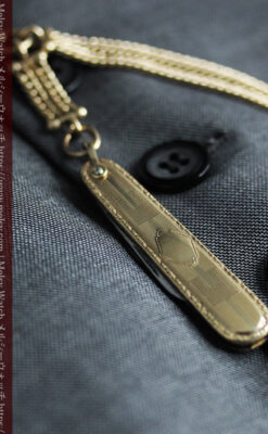 ２つ刃のナイフが付いたアンティーク懐中時計チェーン-C0511-5