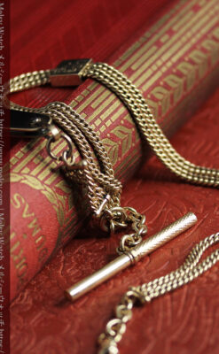 ２つ刃のナイフが付いたアンティーク懐中時計チェーン-C0511-8