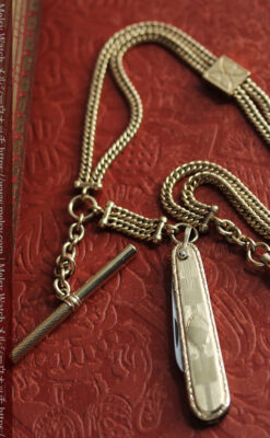２つ刃のナイフが付いたアンティーク懐中時計チェーン-C0511-9