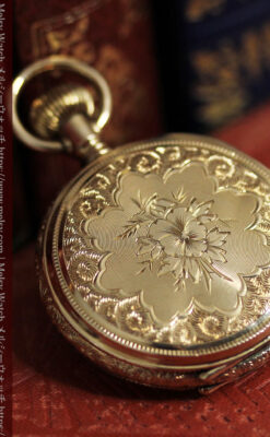 立体的な金と真珠の花 ウォルサムの金無垢アンティーク懐中時計 【1897年頃】-P2349-13