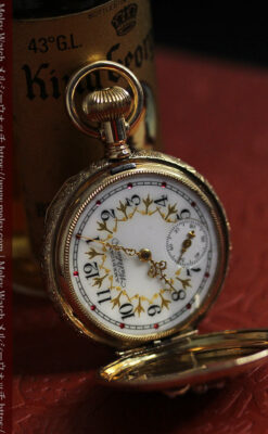 立体的な金と真珠の花 ウォルサムの金無垢アンティーク懐中時計 【1897年頃】-P2349-17