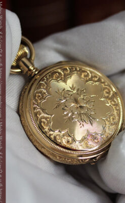 立体的な金と真珠の花 ウォルサムの金無垢アンティーク懐中時計 【1897年頃】-P2349-19