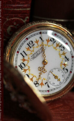 立体的な金と真珠の花 ウォルサムの金無垢アンティーク懐中時計 【1897年頃】-P2349-3