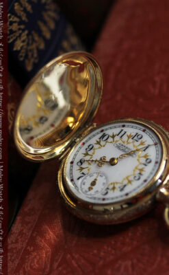 立体的な金と真珠の花 ウォルサムの金無垢アンティーク懐中時計 【1897年頃】-P2349-8