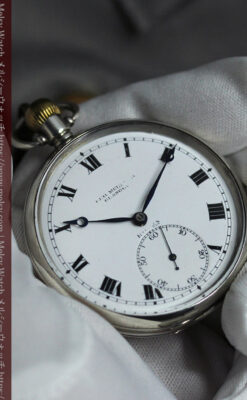 渋いローマ数字 ロレックスの銀無垢アンティーク懐中時計 【1920年頃】-P2351-11