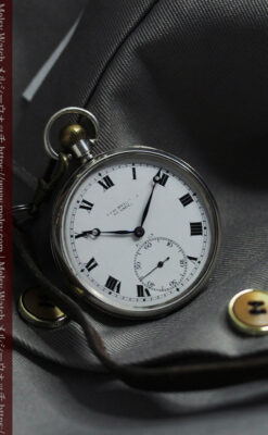 渋いローマ数字 ロレックスの銀無垢アンティーク懐中時計 【1920年頃】-P2351-4