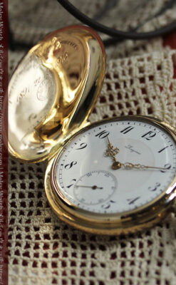 ロンジンの大きな蓋付き金無垢アンティーク懐中時計 【1915年頃】-P2352-17