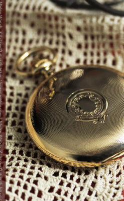 ロンジンの大きな蓋付き金無垢アンティーク懐中時計 【1915年頃】-P2352-9