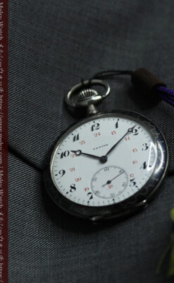 ゼニスの美しい黒金装飾の銀無垢アンティーク懐中時計 【1919年頃】-P2353-10