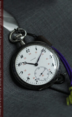 ゼニスの美しい黒金装飾の銀無垢アンティーク懐中時計 【1919年頃】-P2353-11