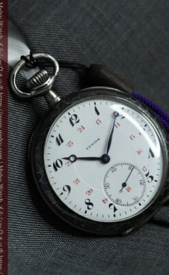 ゼニスの美しい黒金装飾の銀無垢アンティーク懐中時計 【1919年頃】-P2353-12