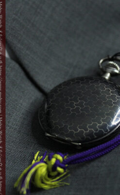 ゼニスの美しい黒金装飾の銀無垢アンティーク懐中時計 【1919年頃】-P2353-14