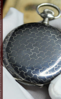 ゼニスの美しい黒金装飾の銀無垢アンティーク懐中時計 【1919年頃】-P2353-15