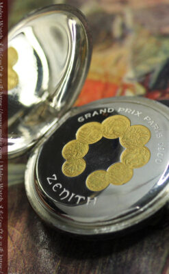 ゼニスの美しい黒金装飾の銀無垢アンティーク懐中時計 【1919年頃】-P2353-19