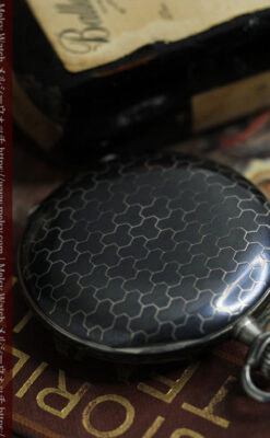 ゼニスの美しい黒金装飾の銀無垢アンティーク懐中時計 【1919年頃】-P2353-2