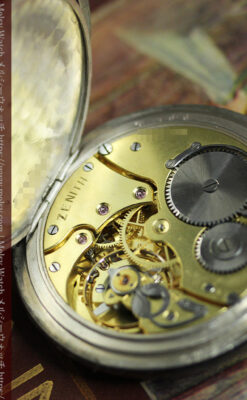 ゼニスの美しい黒金装飾の銀無垢アンティーク懐中時計 【1919年頃】-P2353-23