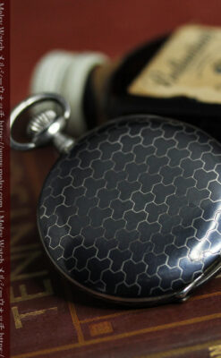 ゼニスの美しい黒金装飾の銀無垢アンティーク懐中時計 【1919年頃】-P2353-5