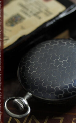 ゼニスの美しい黒金装飾の銀無垢アンティーク懐中時計 【1919年頃】-P2353-6