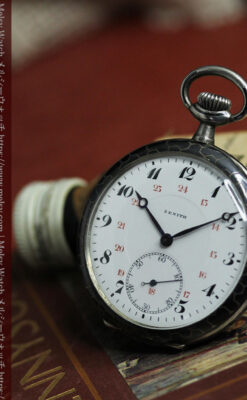 ゼニスの美しい黒金装飾の銀無垢アンティーク懐中時計 【1919年頃】-P2353-7