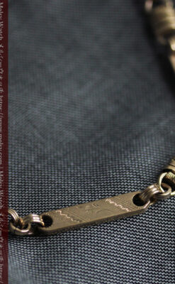 装飾の入ったアンティーク懐中時計チェーン 白い盾型に竪琴の飾り-C0512-11