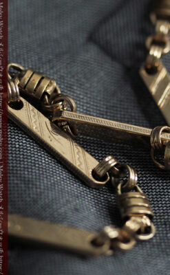 装飾の入ったアンティーク懐中時計チェーン 白い盾型に竪琴の飾り-C0512-12