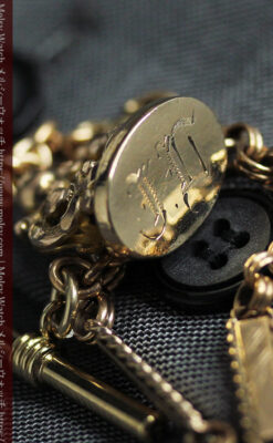 装飾の綺麗なダブルアルバート懐中時計チェーン 立体装飾付き-C0513-12