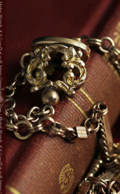 装飾の綺麗なダブルアルバート懐中時計チェーン 立体装飾付き-C0513-6