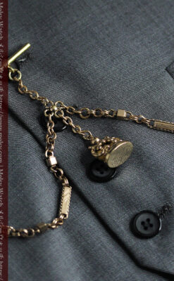 装飾の綺麗なダブルアルバート懐中時計チェーン 立体装飾付き-C0513-9