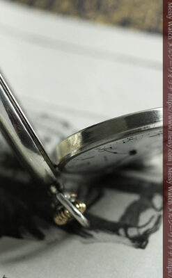 煙をあげる蒸気機関車 ウォルサムの銀無垢アンティーク懐中時計【1900年頃】-P2354-14