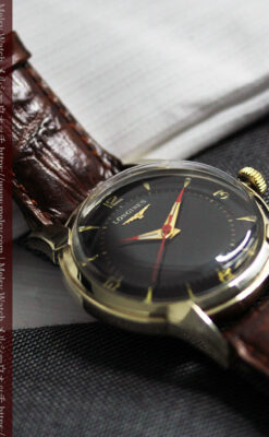 ロンジンのアンティーク腕時計 黒い文字盤に赤のエッセンス 【1954年頃】-W1609-10