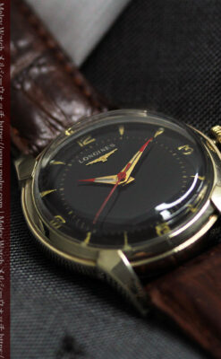 ロンジンのアンティーク腕時計 黒い文字盤に赤のエッセンス 【1954年頃】-W1609-11