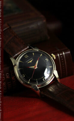 ロンジンのアンティーク腕時計 黒い文字盤に赤のエッセンス 【1954年頃】-W1609-2