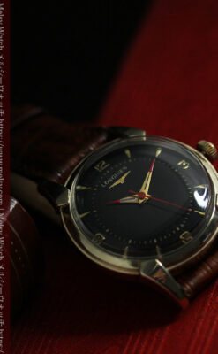 ロンジンのアンティーク腕時計 黒い文字盤に赤のエッセンス 【1954年頃】-W1609-3