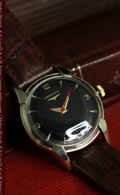ロンジンのアンティーク腕時計 黒い文字盤に赤のエッセンス 【1954年頃】-W1609-4
