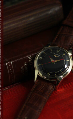 ロンジンのアンティーク腕時計 黒い文字盤に赤のエッセンス 【1954年頃】-W1609-5