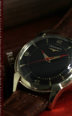 ロンジンのアンティーク腕時計 黒い文字盤に赤のエッセンス 【1954年頃】-W1609-6