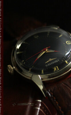 ロンジンのアンティーク腕時計 黒い文字盤に赤のエッセンス 【1954年頃】-W1609-7