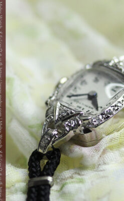 ダイヤとケース装飾の美しいハミルトンのレディース金無垢腕時計 【1945年頃】-W1610-12