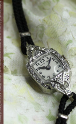 ダイヤとケース装飾の美しいハミルトンのレディース金無垢腕時計 【1945年頃】-W1610-9