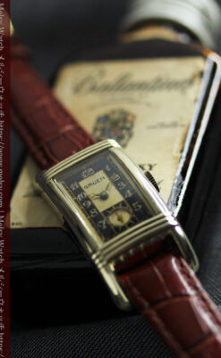 グリュエン アンティーク腕時計 カーブ＆黒文字盤 【1937年頃】-W1615-1