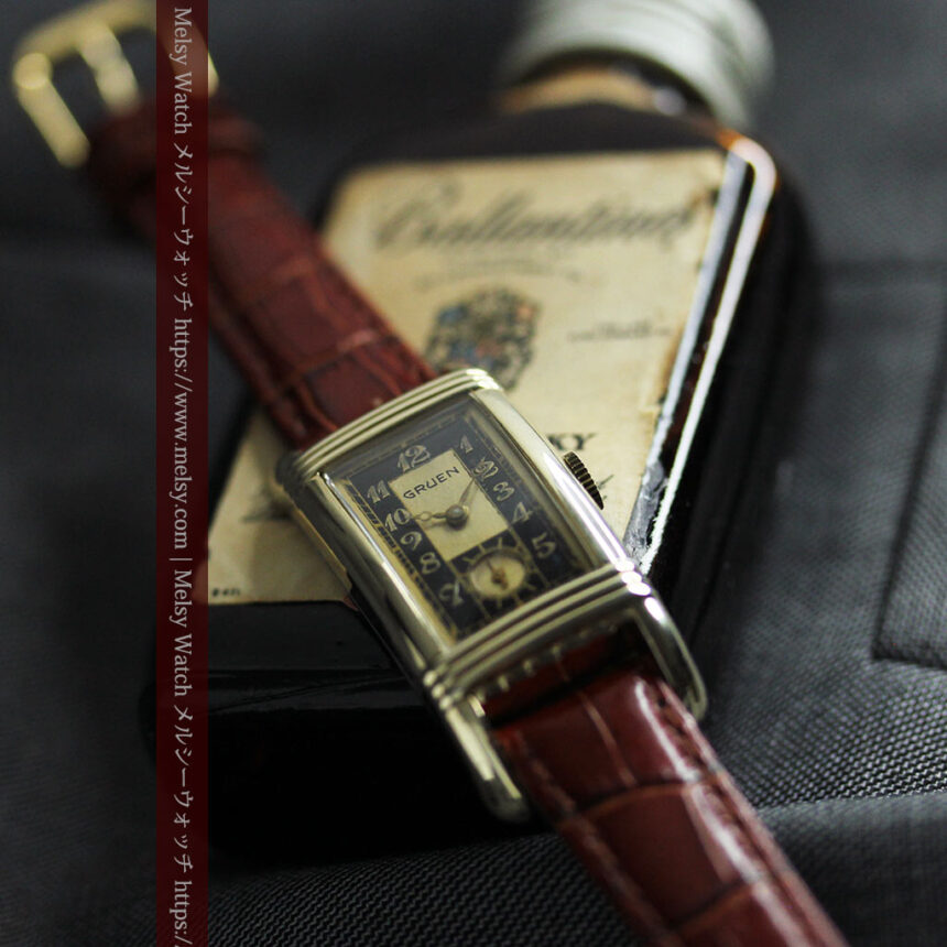 グリュエン アンティーク腕時計 カーブ＆黒文字盤 【1937年頃】-W1615-1