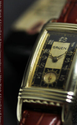 グリュエン アンティーク腕時計 カーブ&黒文字盤 【1937年頃】-W1615-10