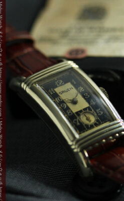 グリュエン アンティーク腕時計 カーブ&黒文字盤 【1937年頃】-W1615-8