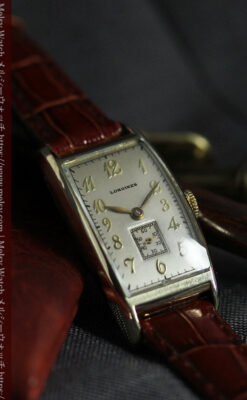 緩やかな曲線が上品な細長いケースのロンジンのアンティーク腕時計【1946年頃】-W1616-11