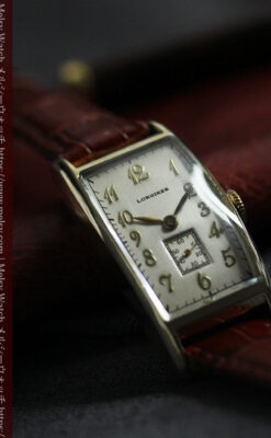 緩やかな曲線が上品な細長いケースのロンジンのアンティーク腕時計【1946年頃】-W1616-13